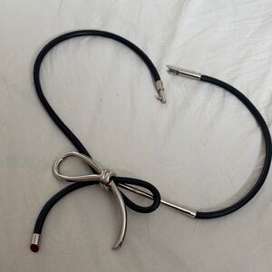 Balenciaga Black Leather Bow Belt with Silver-Tone Hardware